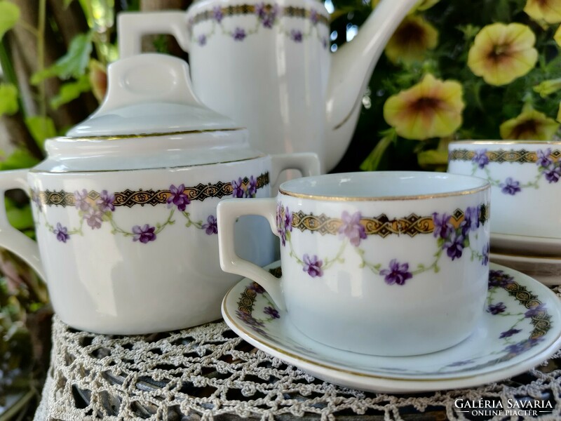 Zsolnay mocha, 4 pieces, with violet pattern