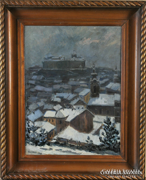 Conrad Gyula: Látkép a Budai Várról és Tabánról télen, 1928 .