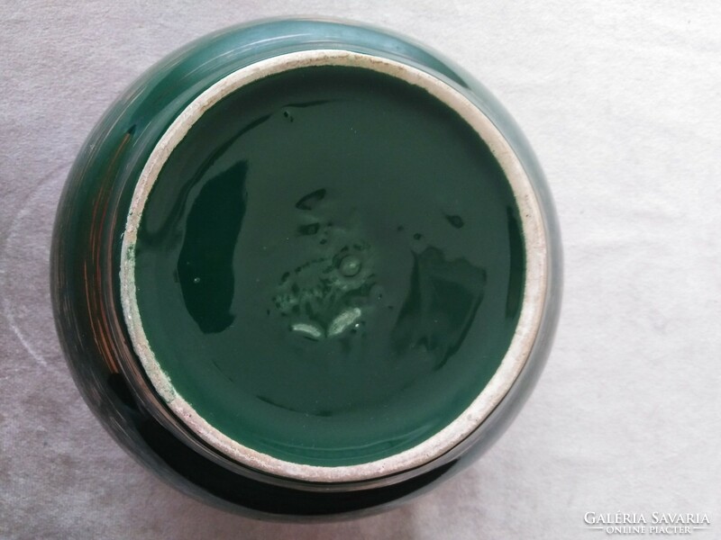 Kerámia kaspó, mély zöld - aranyozott mázasan
