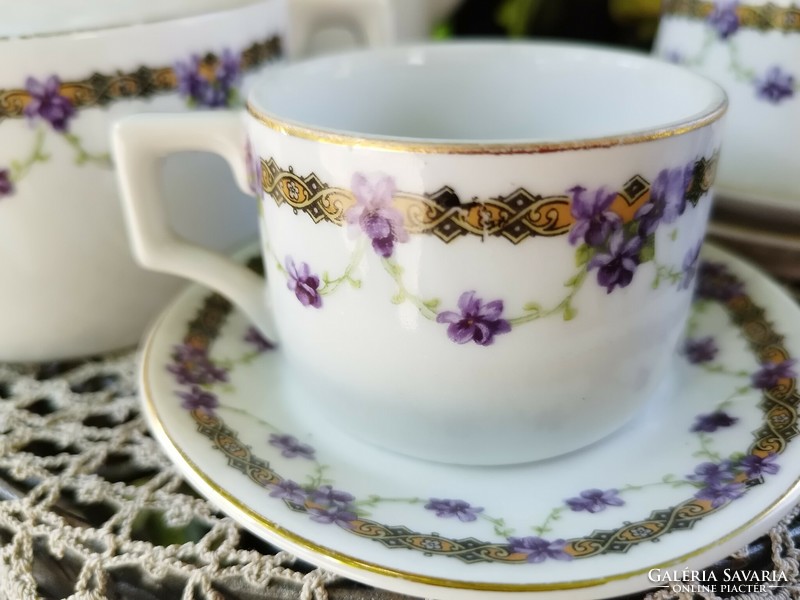 Zsolnay mocha, 4 pieces, with violet pattern