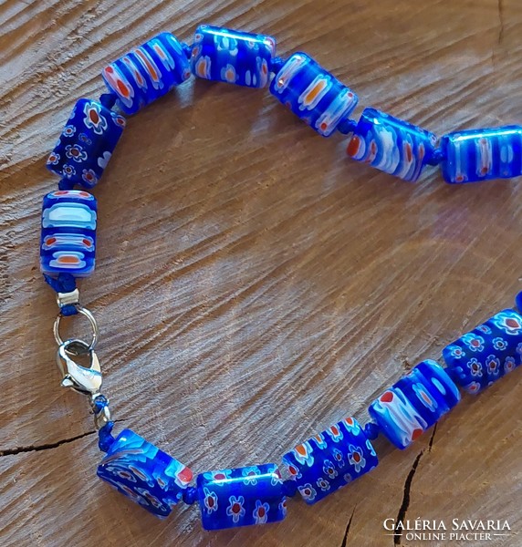 Csodás kék muránói, millefiori üveg nyaklánc
