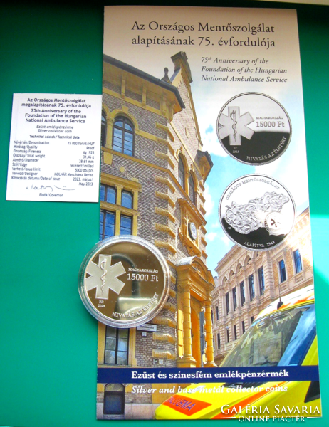 2023 - National ambulance service - silver HUF 15,000 commemorative coin, pp - certificate - with mnb description