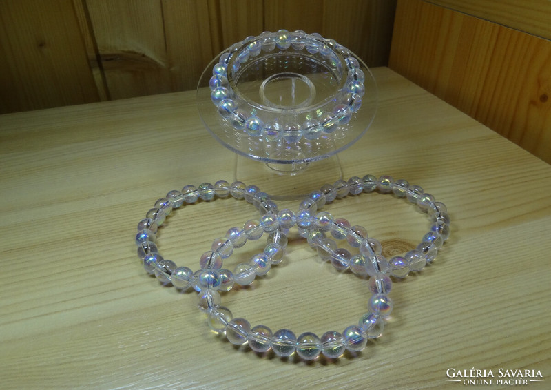 + Gift. Bracelet made of Ab crystal pearls, shines in the lights of the North Pole. The pearl is 8 mm