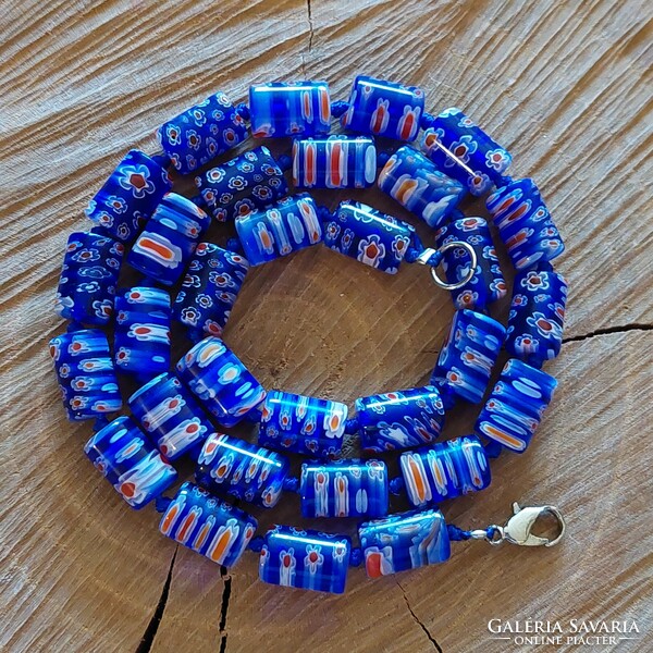 Beautiful blue Murano, millefiori glass necklace