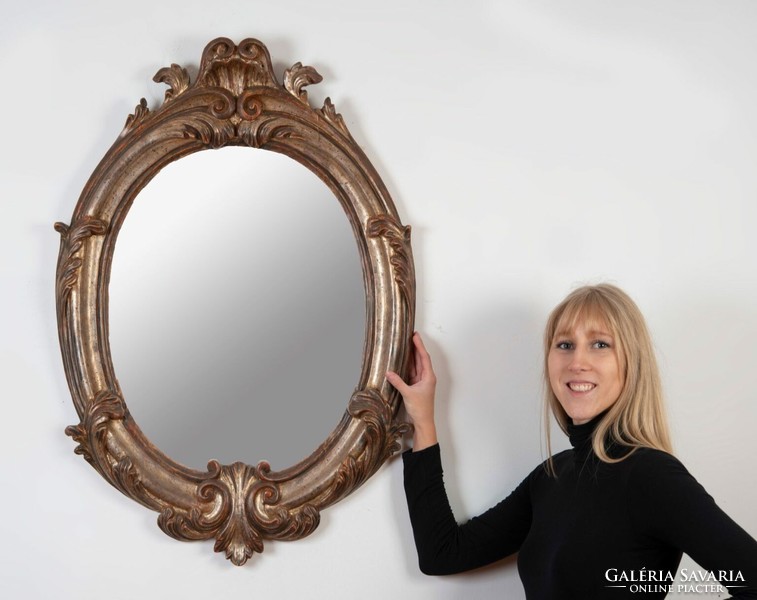 Oval mirror with silver-plated frame