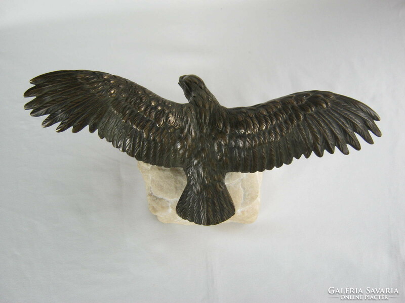Copper statue turul eagle bird on a stone plinth, heavy piece 4.9 kg