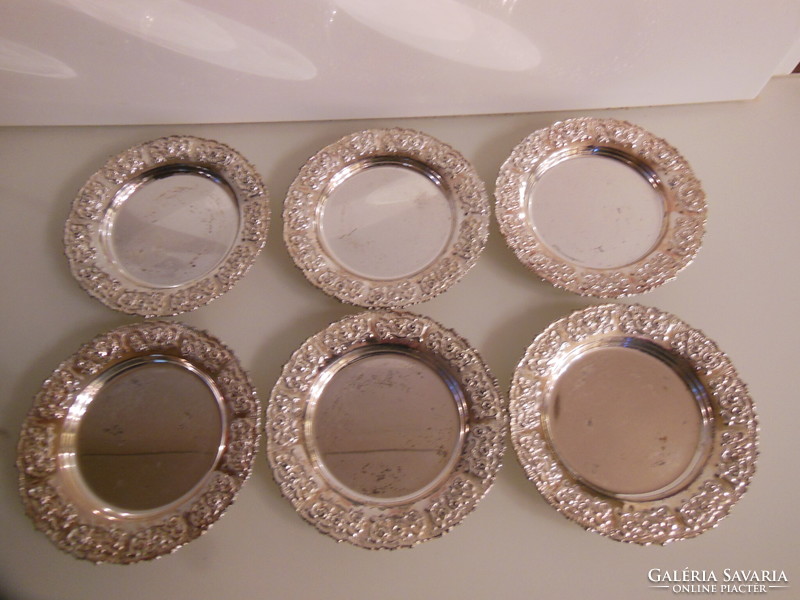 Coasters - 6 pcs - silver-plated - embossed - 11 cm - German - flawless