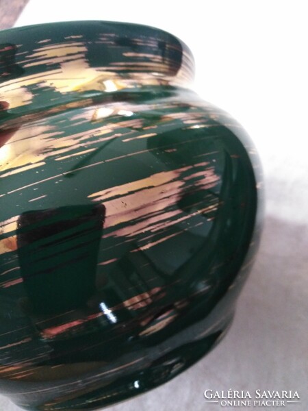 Ceramic pot, deep green - gilded with glaze
