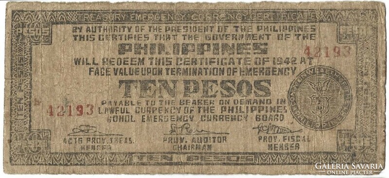10 pesos 1942 Katonai kiadás Fülöp-szigetek 1.