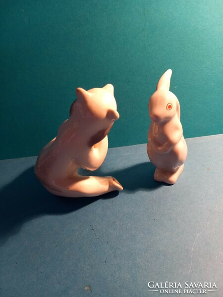 2 rare drasche art deco porcelain figurines bunny and bear or rabbit and bear