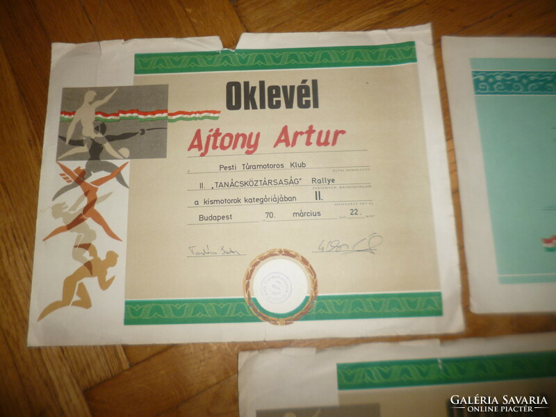 Old 3 pcs motorcycle racing certificate paper 1970