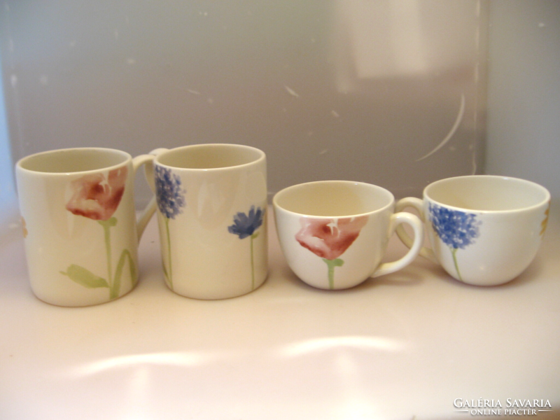 English tea and coffee ceramic cup and mug with a pair of painted wild flowers 2+2 in one
