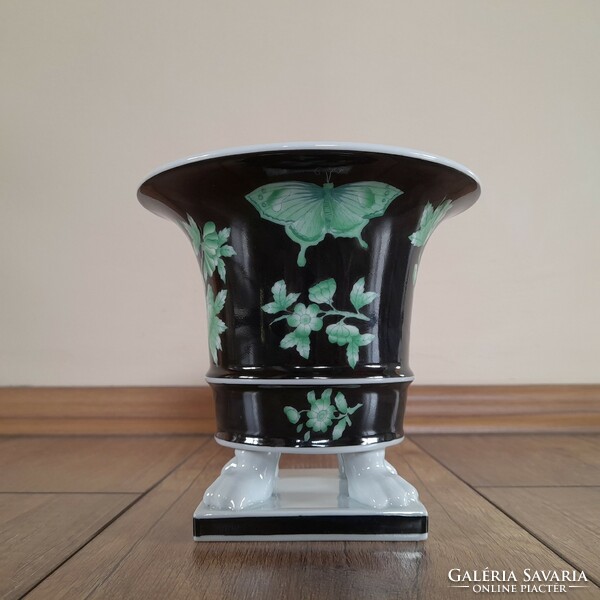 Old Herend black Victorian patterned vase