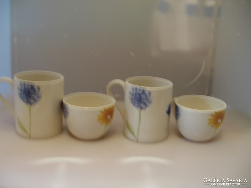 Angol teás és kávés kerámia csésze és bögre pár festett vadvirágokkal 2+2 egyben
