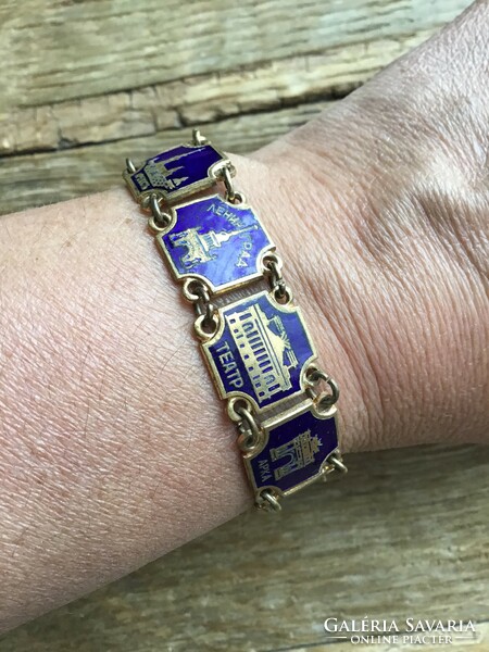 Old Russian copper bracelet decorated with fire enamel