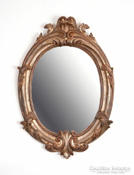 Oval mirror with silver-plated frame