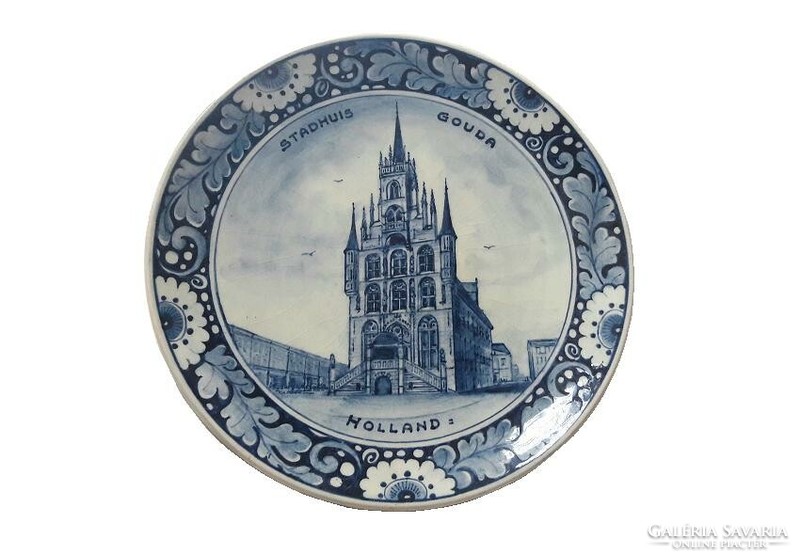A. P. Guérain, stadhuis gouda - royal delft blue white porcelain decorative plate, wall plates