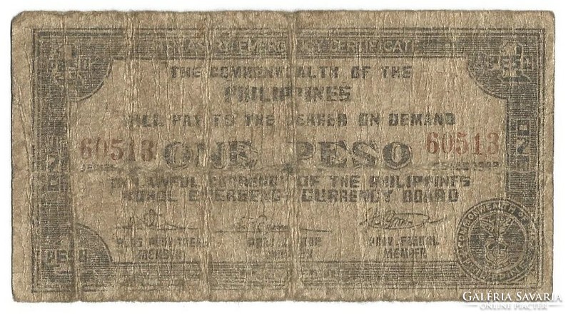 1 pesos 1942 Katonai kiadás Fülöp-szigetek 1.