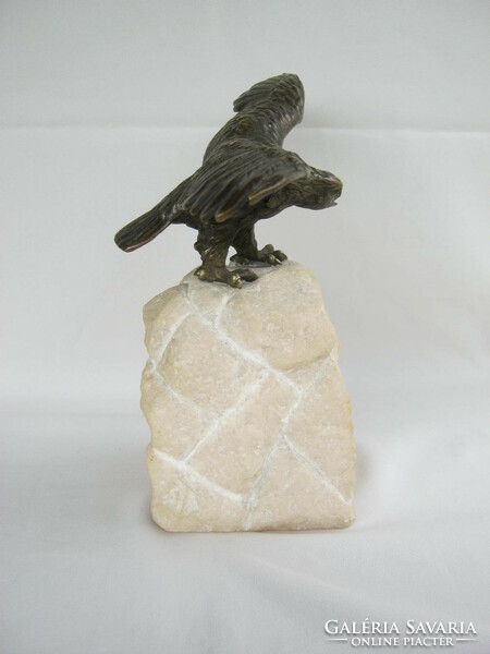 Copper statue turul eagle bird on a stone plinth, heavy piece 4.9 kg