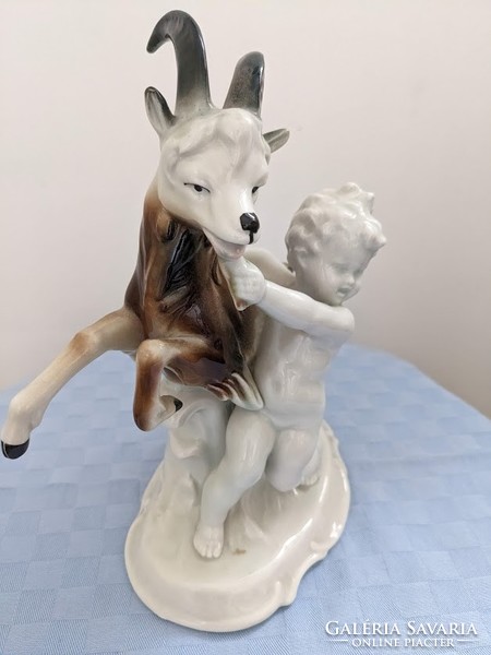 GDR German porcelain figurine of a boy braking a goat
