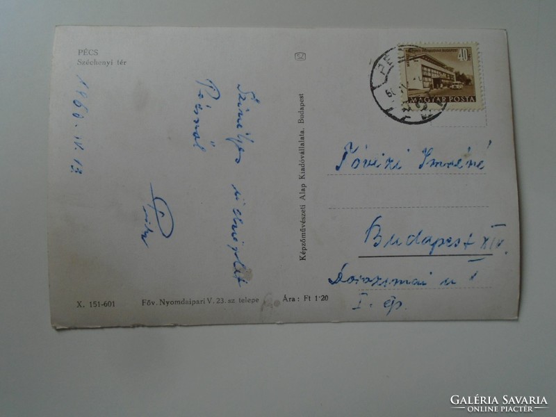 D195585  Pécs Széchenyi tér   képeslap  1960