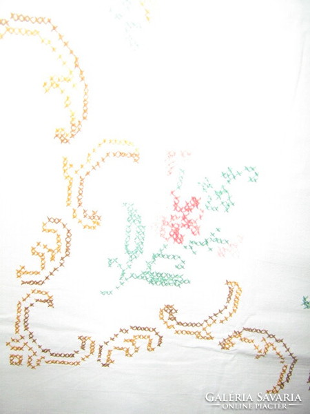 Beautiful floral tablecloth with cross-stitch embroidery