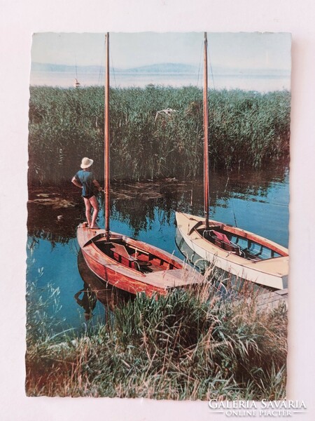Régi képeslap Balaton fotó levelezőlap nádas vitorlások
