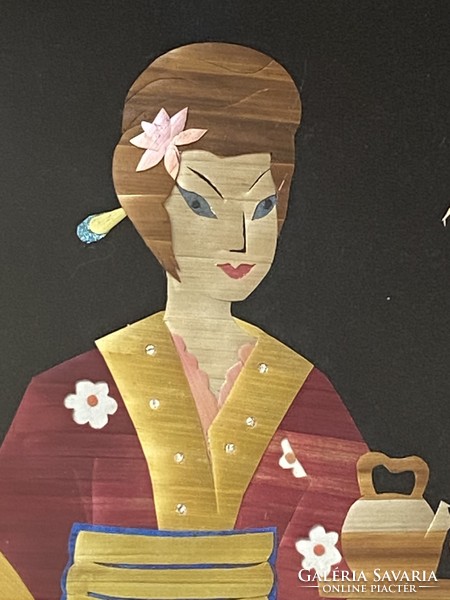 Zoltán Pecsovszky's Japanese tea room geisha retro straw picture wall decoration