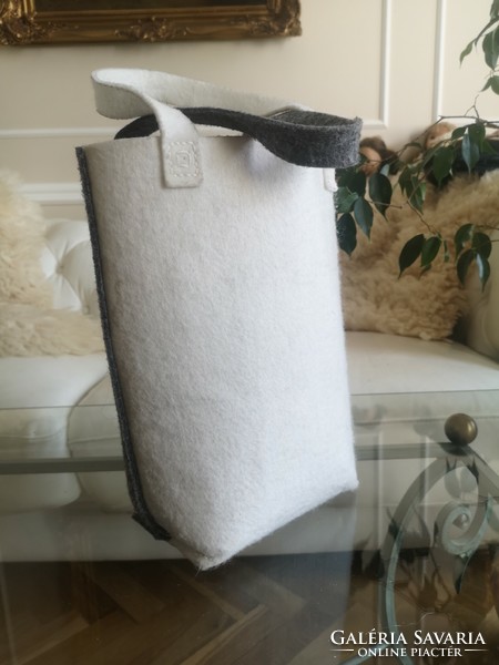 Felt bag, handmade, stylized flowers, gray-natural 30x30 cm