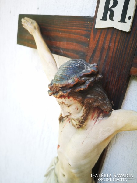 Antique corpus, cross Jesus Christ carved from wood 1800s. Crucifixion