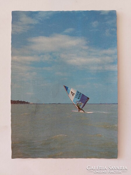 Old postcard Balaton photo postcard surfing