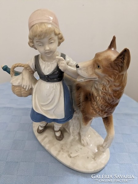 GDR NÉMET porcelán  Piroska és a farkas (lippendorf) figura