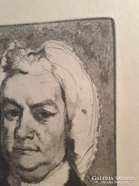 Original Saxon endre: portrait of j.Sz.Bach. Monotype cold needle mixed technique