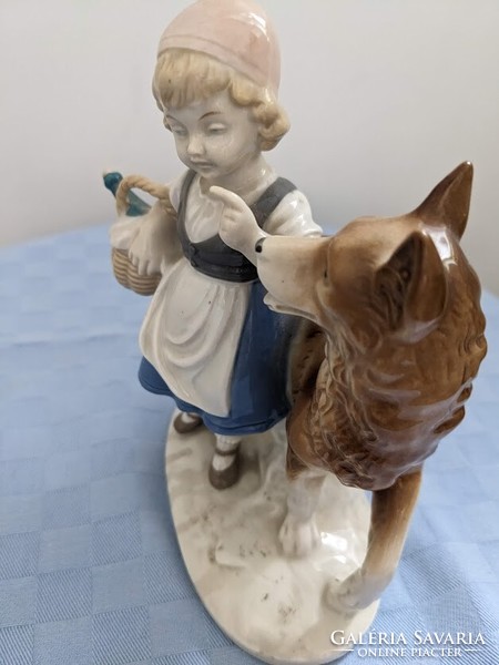 GDR NÉMET porcelán  Piroska és a farkas (lippendorf) figura