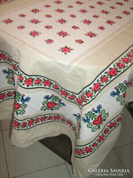 Beautiful antique vintage pink woven tablecloth