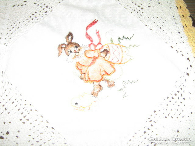 Beautiful hand crocheted Easter machine embroidered tablecloth