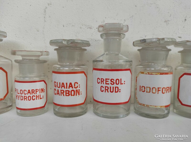 Antique doctor drug pharmacy pharmacist 12 glass jars with painted inscriptions 863 7427