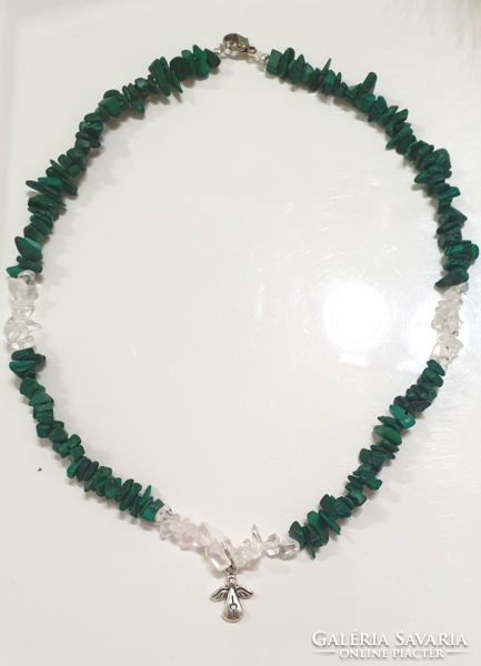 Malachite / rhinestone mineral necklace 45 cm