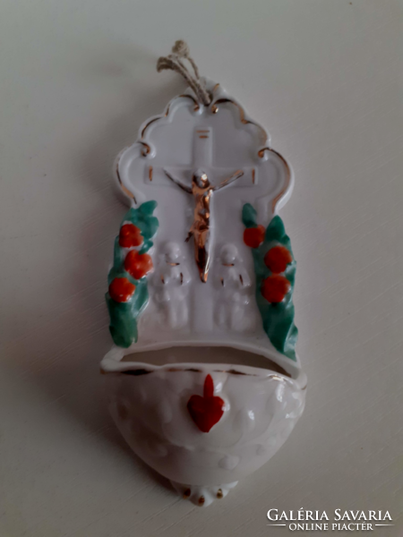 Antique hand-painted numbered porcelain holy water holder