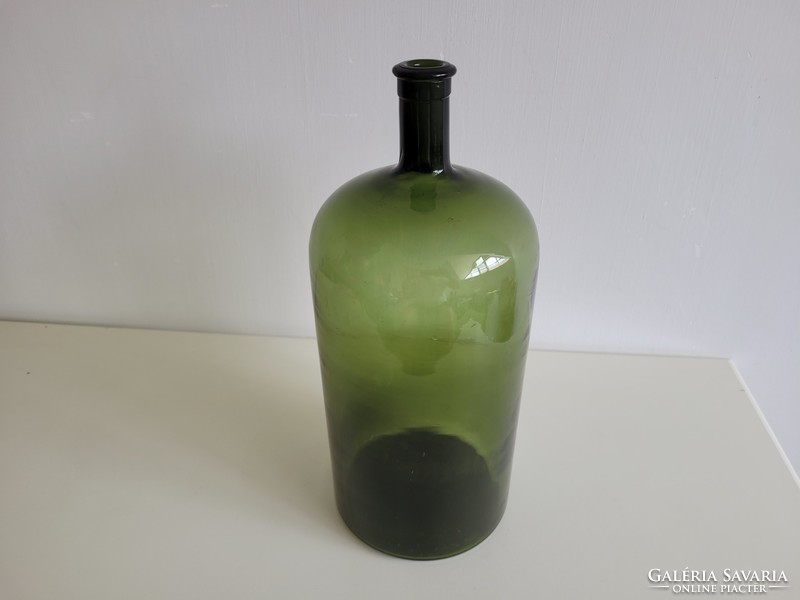 Régi nagy méretű 6 literes olajzöld zöld huta üveg üvegpalack ballon palack 40,5 cm