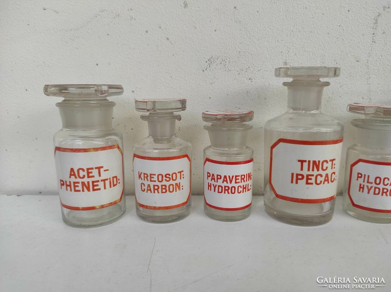 Antik orvos gyógyszer patika gyógyszerész 12 db tégely üveg festett felirattal 863 7427