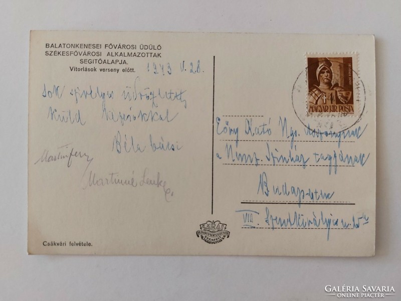 Régi képeslap 1943 Balatonkenese kikötő fotó levelezőlap vitorlások