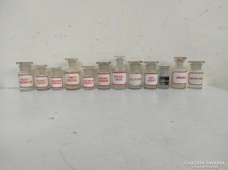 Antique doctor drug pharmacy pharmacist 12 glass jars with painted inscriptions 863 7427