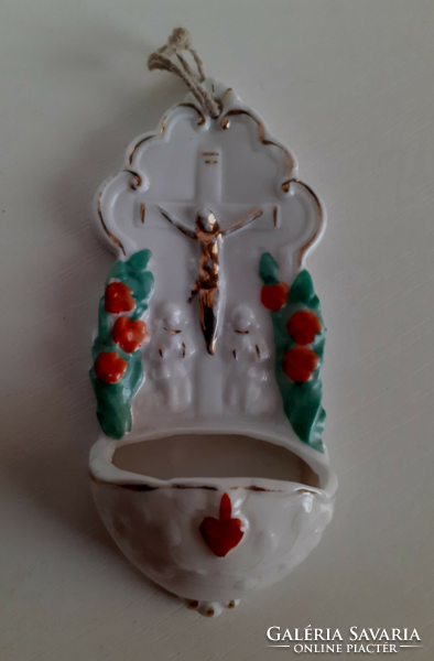 Antique hand-painted numbered porcelain holy water holder