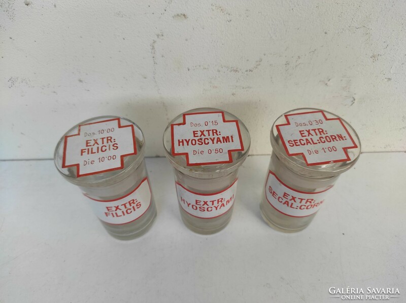 Antique doctor drug pharmacy pharmacist 3 glass jars with painted inscriptions 846 7425