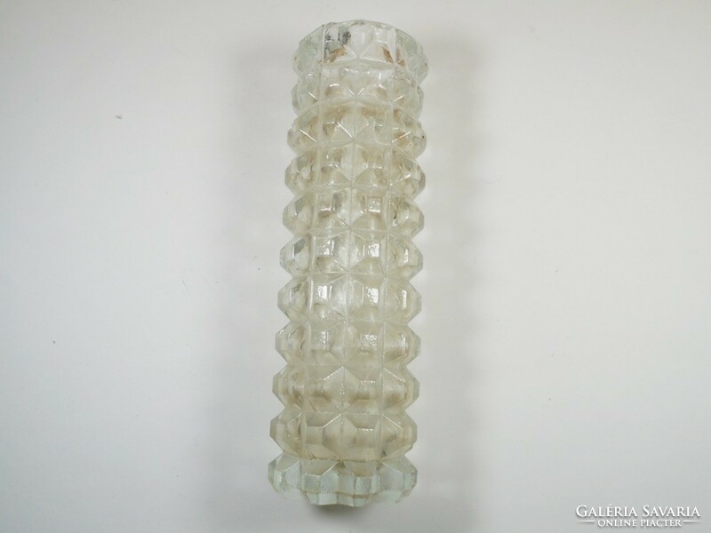 Retro old glass vase with convex pattern - 17.3 cm high