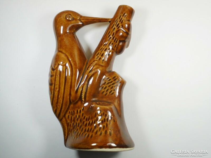Retro ceramic glass jug set woodpecker, bird, tree pattern - spout, 4 glasses