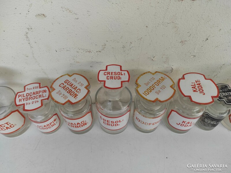 Antique doctor drug pharmacy pharmacist 12 glass jars with painted inscriptions 863 7427