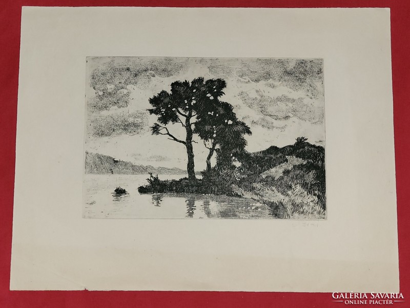 István Biai-föglein lakeside landscape etching