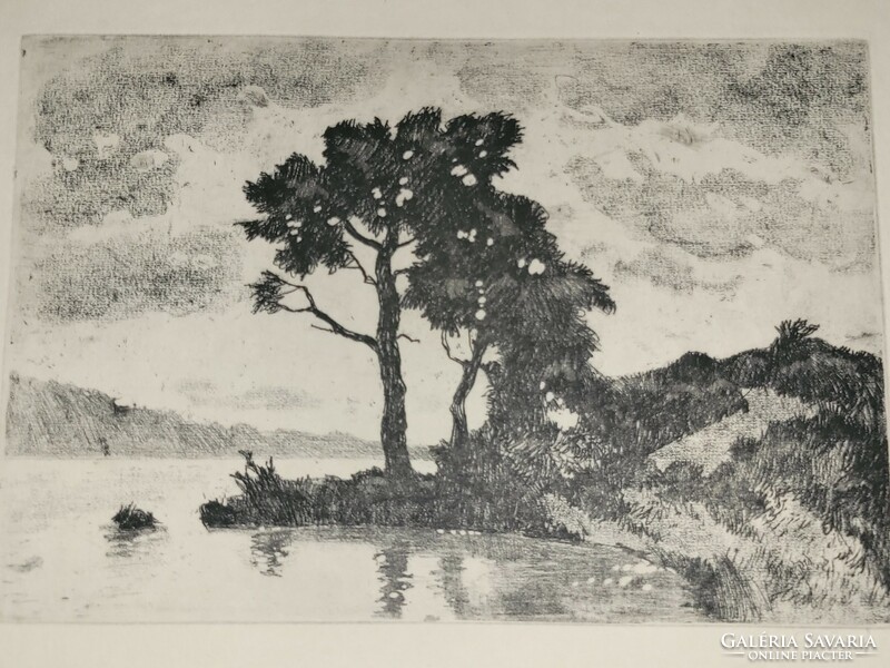 István Biai-föglein lakeside landscape etching